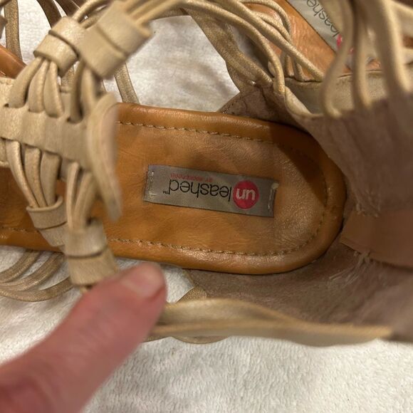 Tan Gladiator Sandals with Woven Straps - Picture 4 of 6